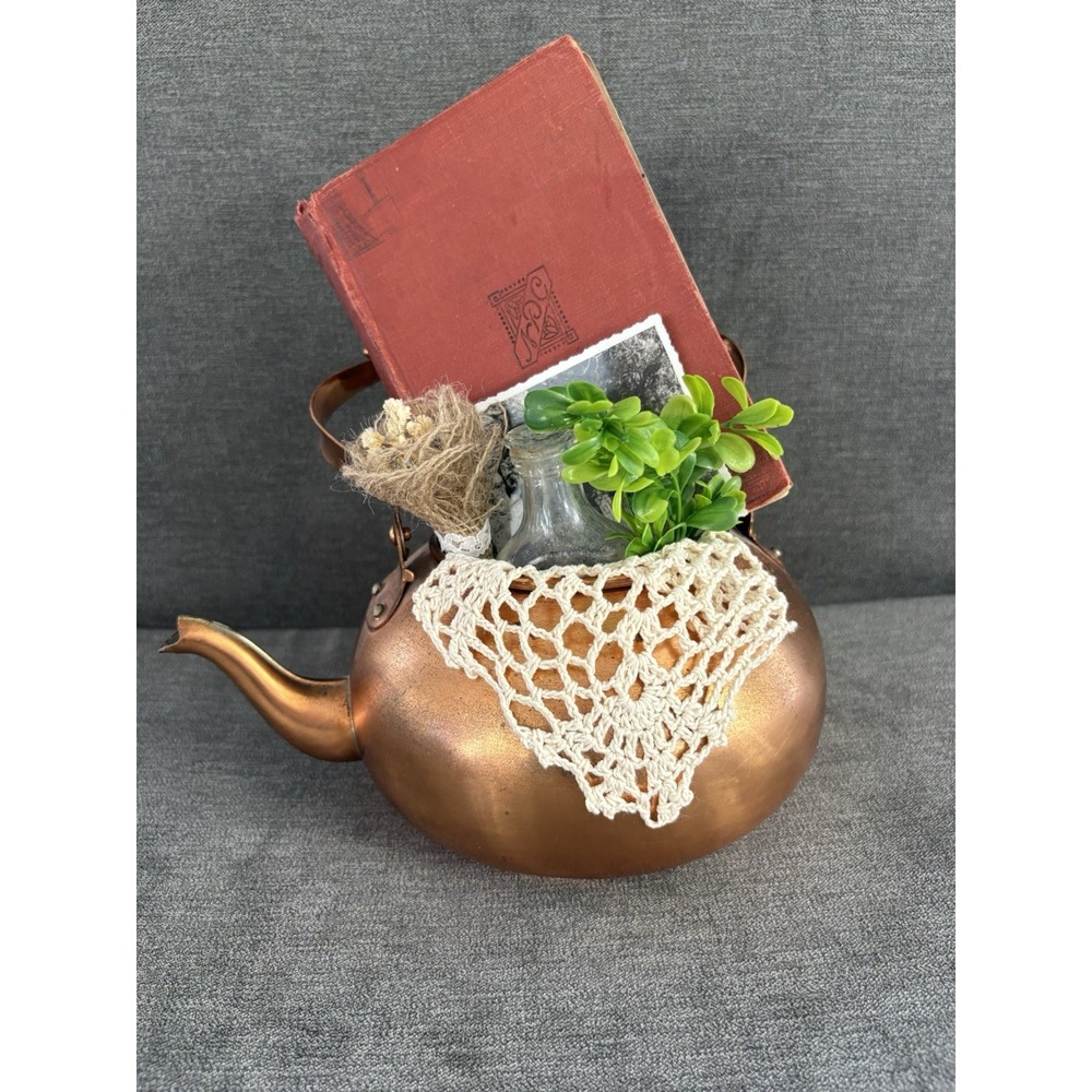 Antique Photo Upcycled Repurposed Primitive Vignette Tabletop Decor Metal Copper
